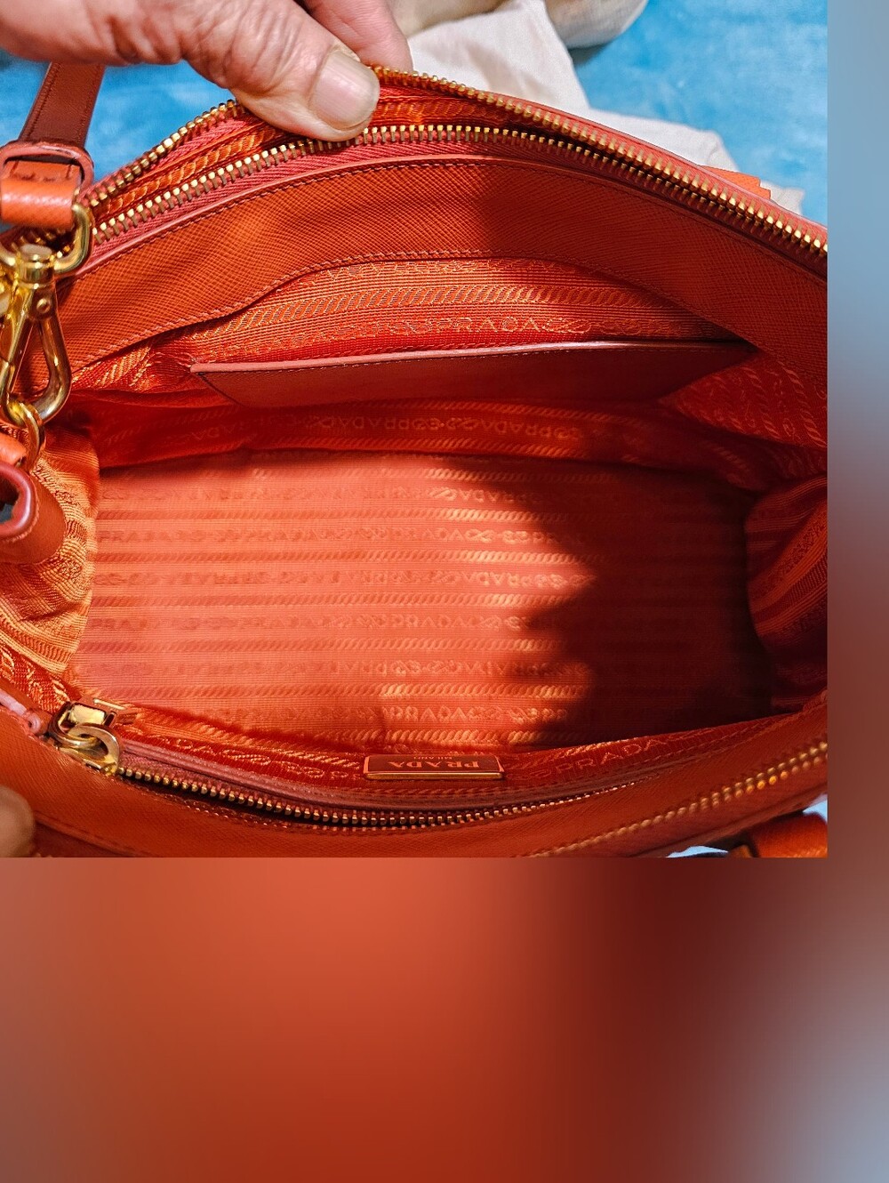 #43529-Prada Galleria PM bright orange Width-12inch Height-8 - Picture 10 of 15